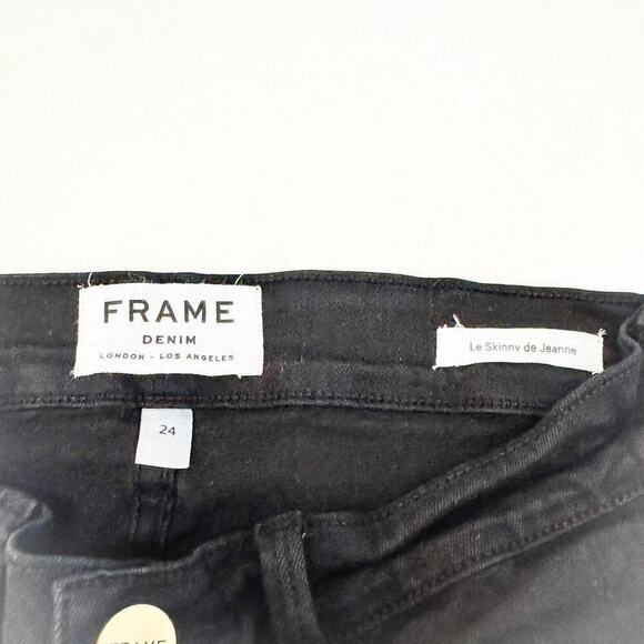 Frame Le Skinny de Jeanne Black Denim Jeans Gold Button Size 24 - Picture 7 of 9